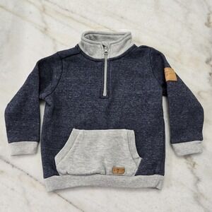 7 For All Mankind Boys 2T Half Zip Pullover with Front Pocket Heather Blue/Gray